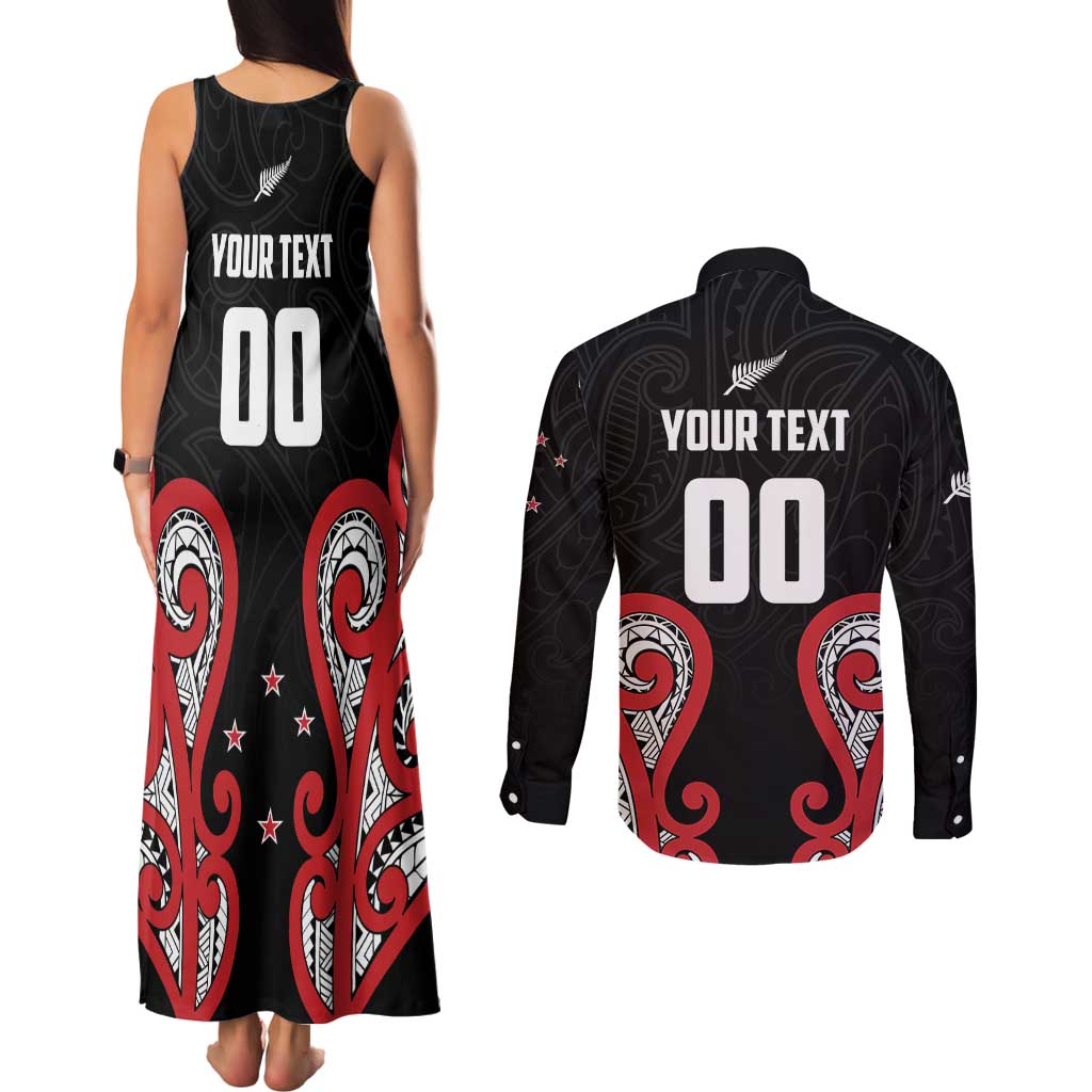 Custom Rugby New Zealand Couples Matching Tank Maxi Dress and Long Sleeve Button Shirt Baby Black Go Champions