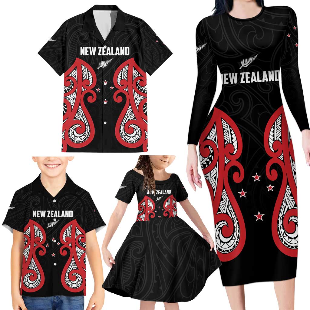 Custom Rugby New Zealand Family Matching Long Sleeve Bodycon Dress and Hawaiian Shirt Baby Black Go Champions