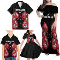 Custom Rugby New Zealand Family Matching Off Shoulder Maxi Dress and Hawaiian Shirt Baby Black Go Champions