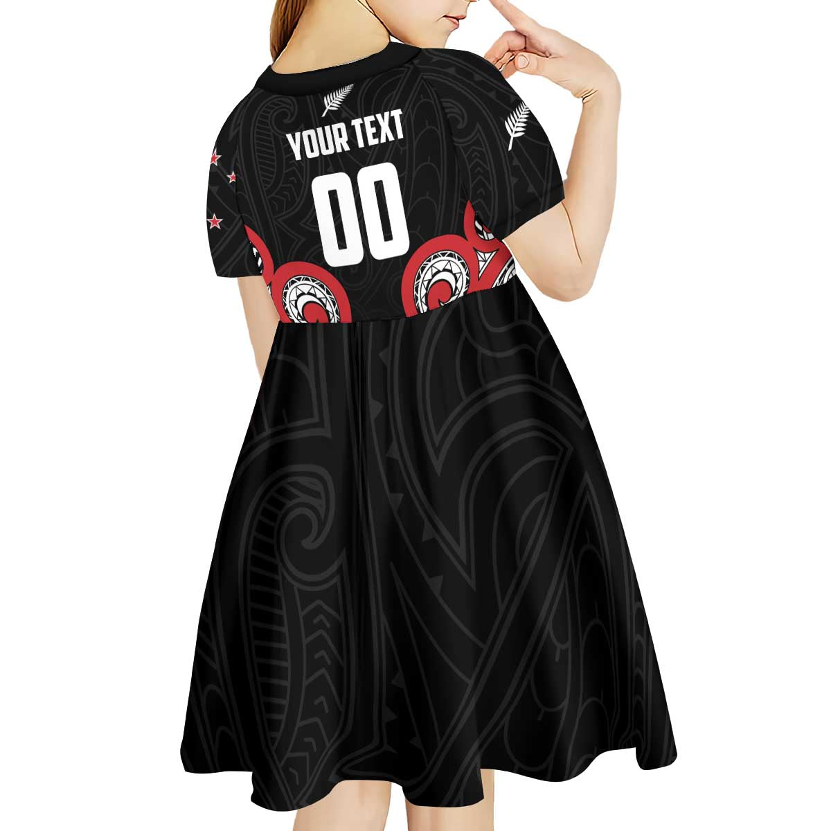 Custom Rugby New Zealand Kid Short Sleeve Dress Baby Black Go Champions