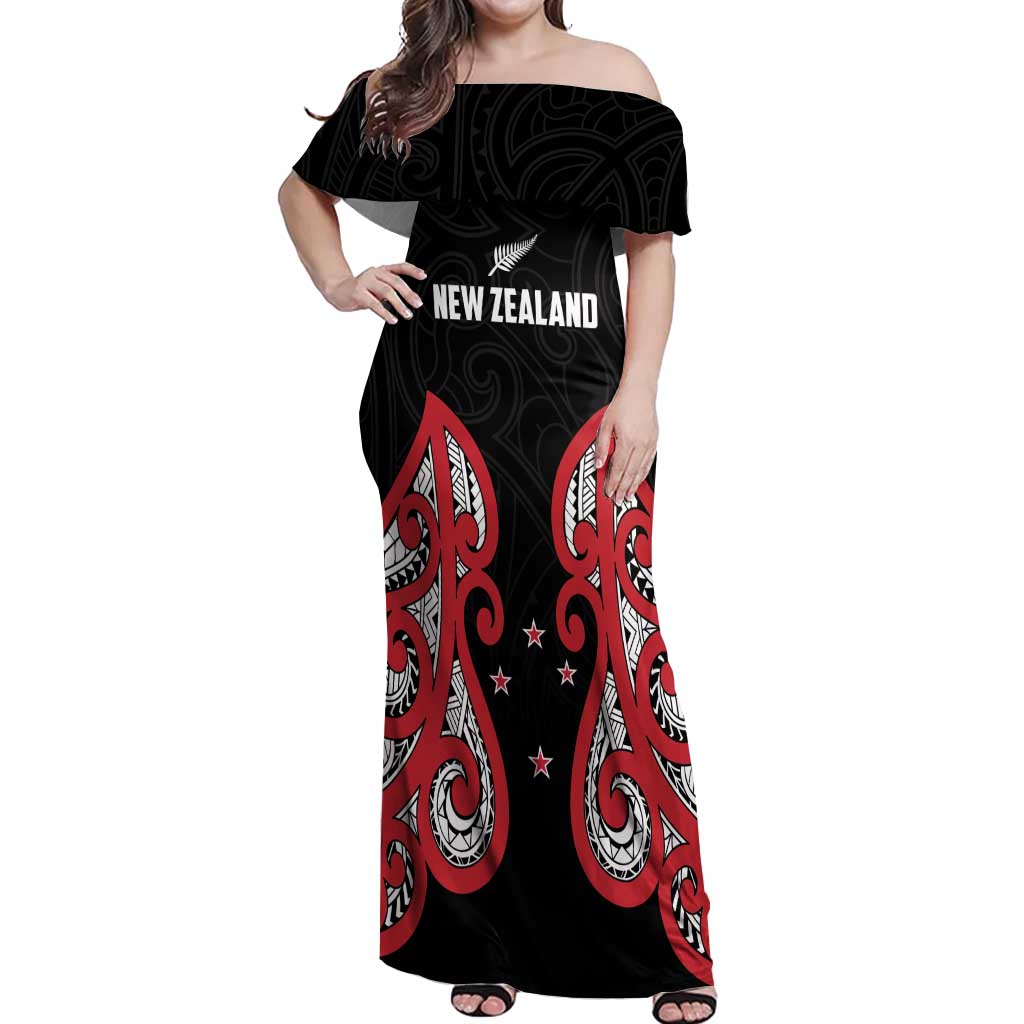 Custom Rugby New Zealand Off Shoulder Maxi Dress Baby Black Go Champions