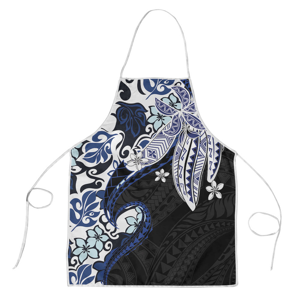 Monstera Plumeria Flowers Blue Apron Polynesian Pattern