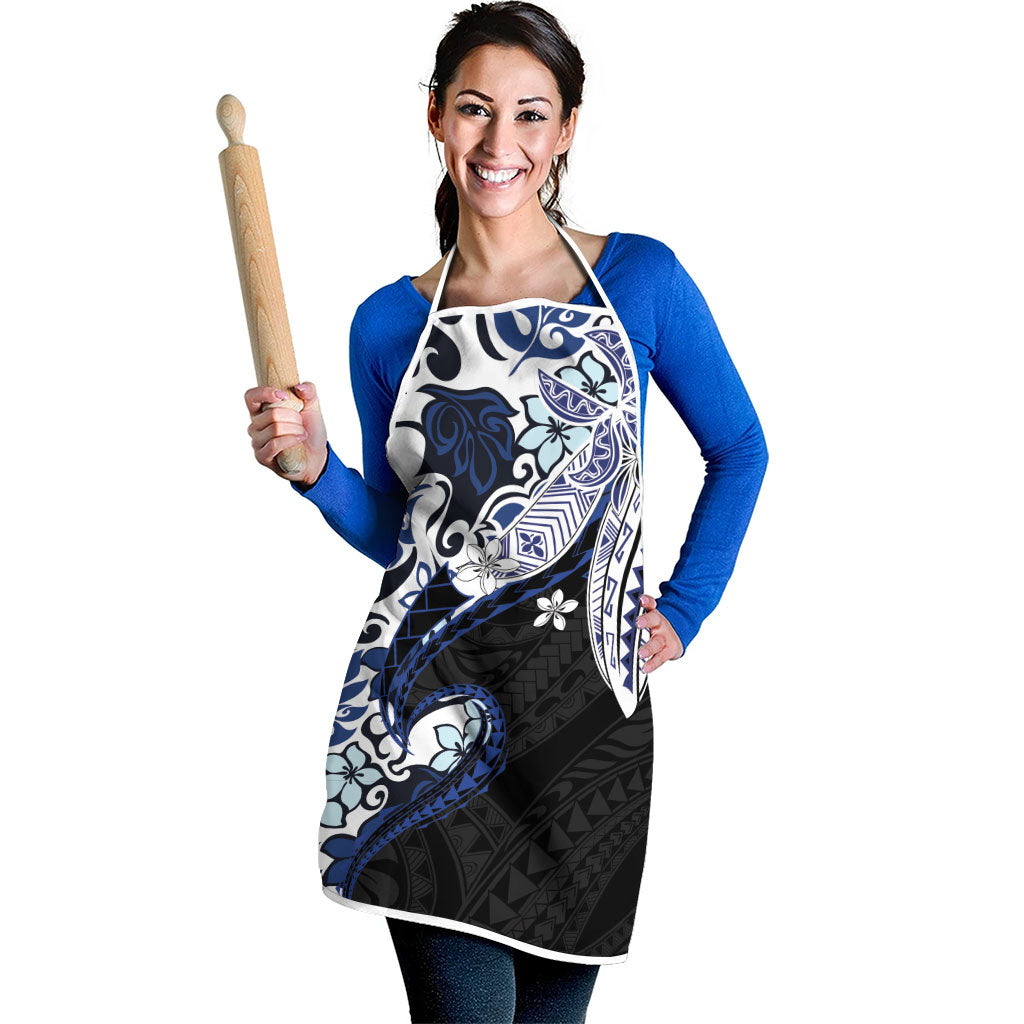 Monstera Plumeria Flowers Blue Apron Polynesian Pattern