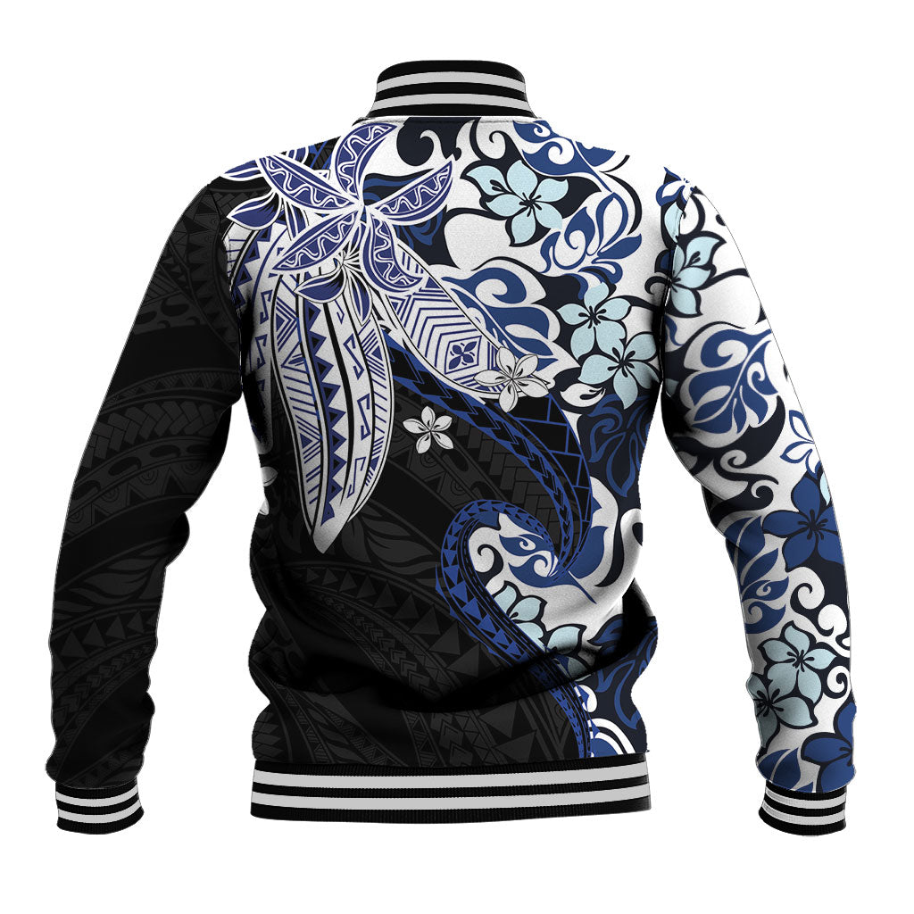 Monstera Plumeria Flowers Blue Baseball Jacket Polynesian Pattern