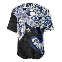 Monstera Plumeria Flowers Blue Baseball Jersey Polynesian Pattern