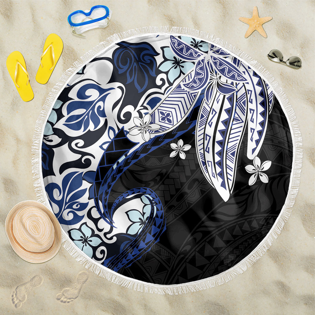 Monstera Plumeria Flowers Blue Beach Blanket Polynesian Pattern