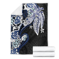 Monstera Plumeria Flowers Blue Blanket Polynesian Pattern