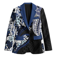 Monstera Plumeria Flowers Blue Blazer Polynesian Pattern