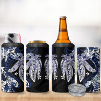 Monstera Plumeria Flowers Blue 4 in 1 Can Cooler Tumbler Polynesian Pattern