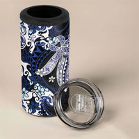 Monstera Plumeria Flowers Blue 4 in 1 Can Cooler Tumbler Polynesian Pattern