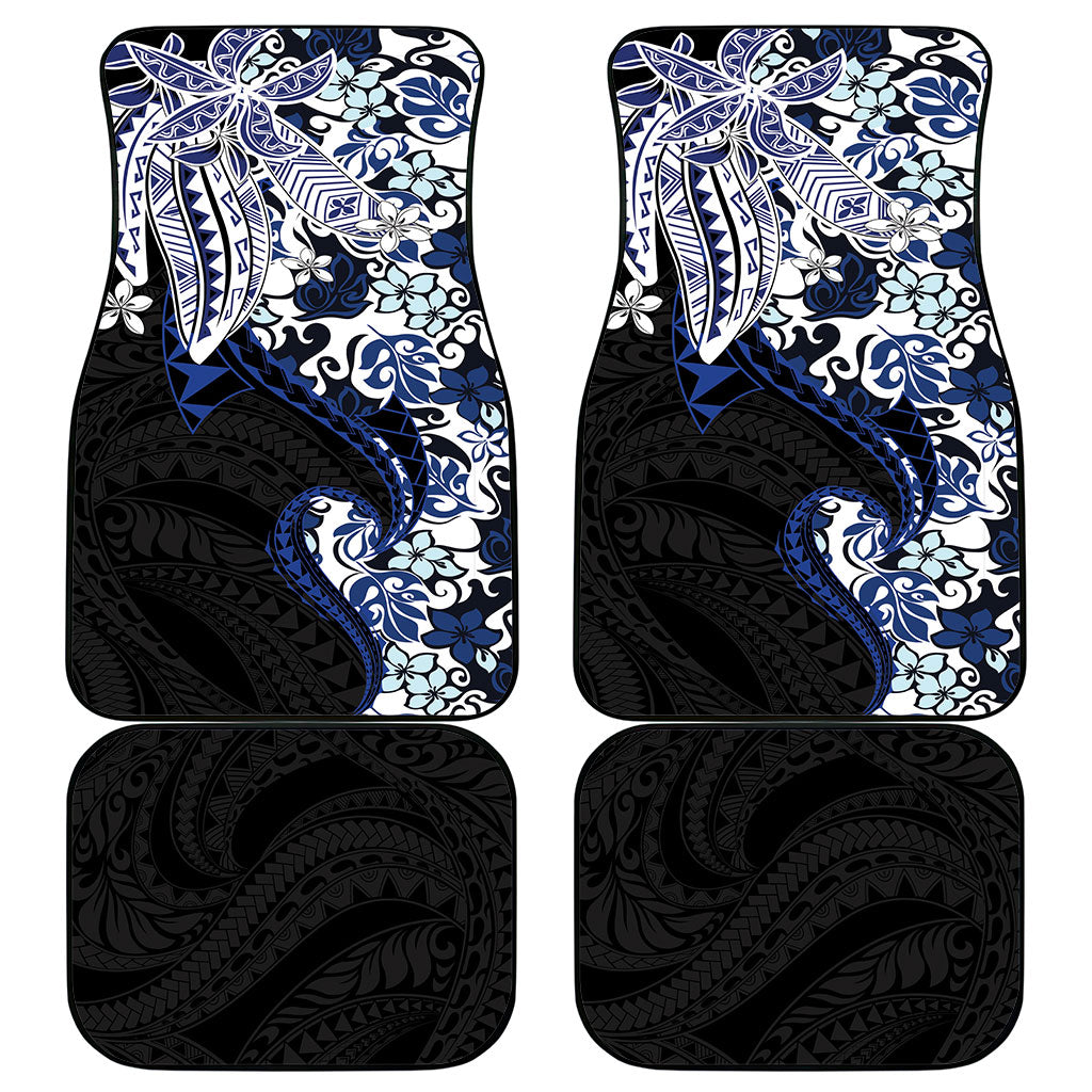 Monstera Plumeria Flowers Blue Car Mats Polynesian Pattern