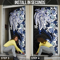 Monstera Plumeria Flowers Blue Door Cover Polynesian Pattern