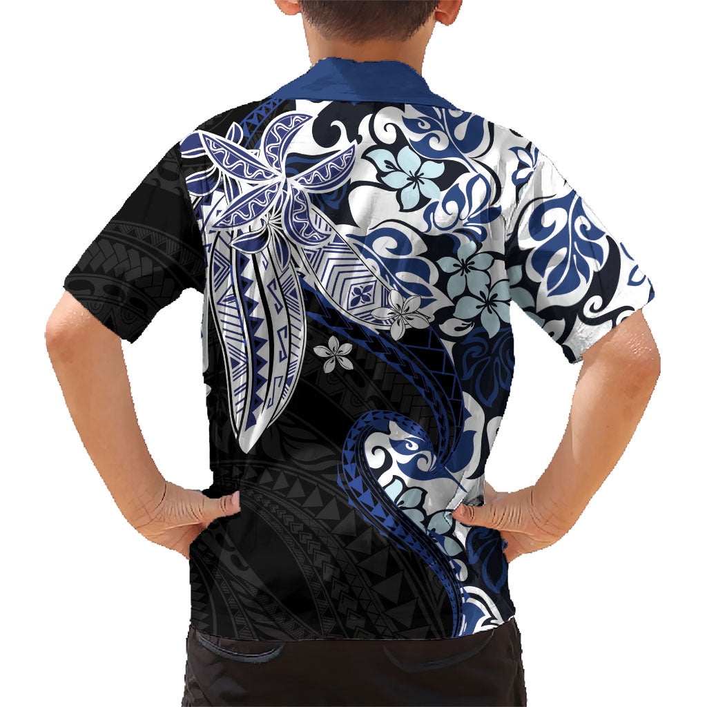 Monstera Plumeria Flowers Blue Family Matching Off Shoulder Maxi Dress and Hawaiian Shirt Polynesian Pattern