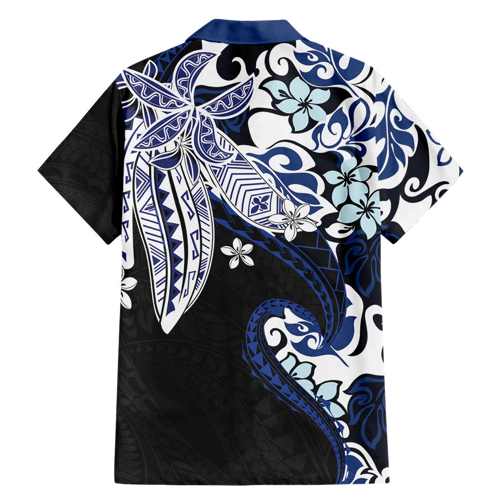Monstera Plumeria Flowers Blue Family Matching Off Shoulder Maxi Dress and Hawaiian Shirt Polynesian Pattern