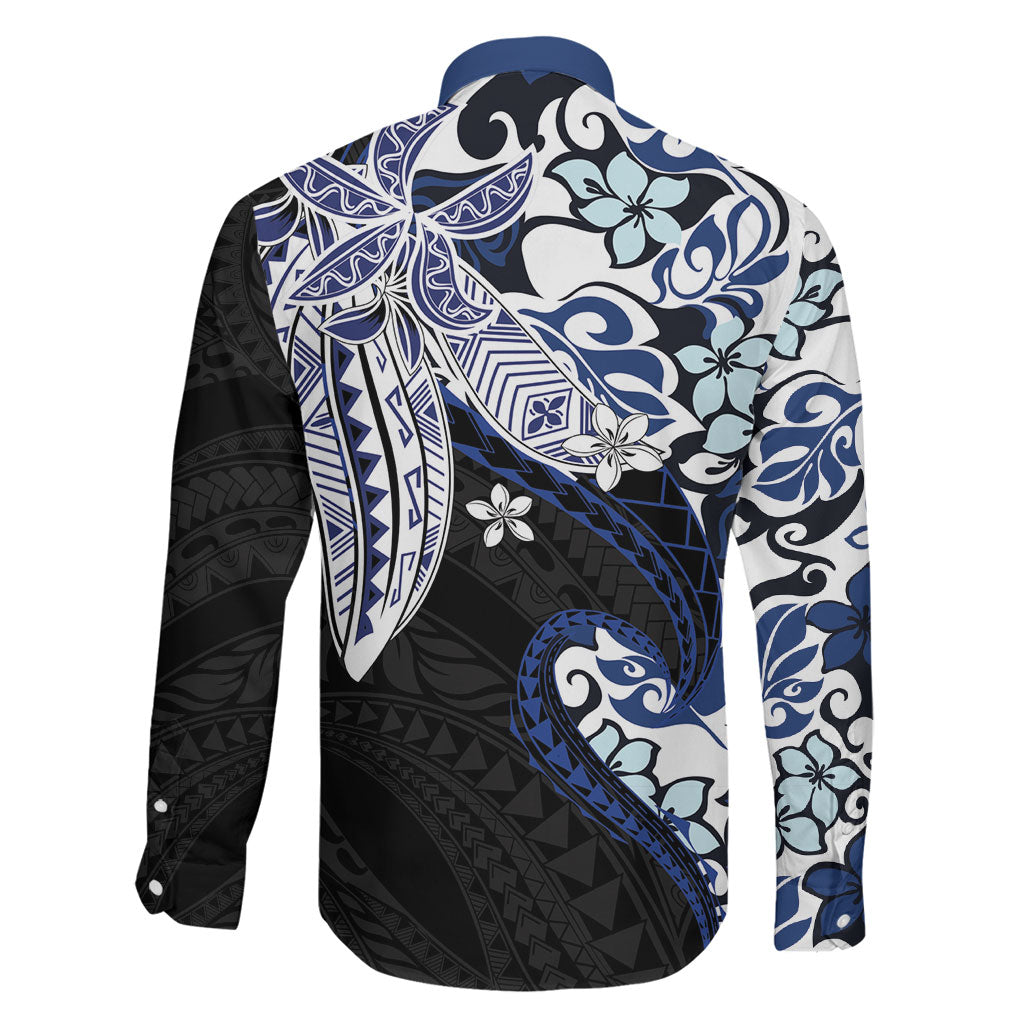 Monstera Plumeria Flowers Blue Family Matching Puletasi and Hawaiian Shirt Polynesian Pattern