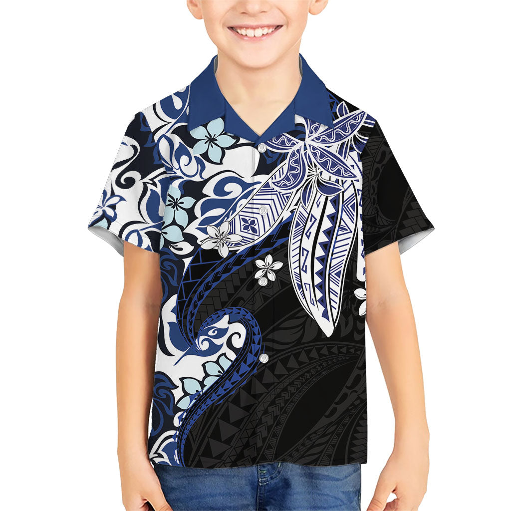 Monstera Plumeria Flowers Blue Family Matching Puletasi and Hawaiian Shirt Polynesian Pattern