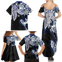 Monstera Plumeria Flowers Blue Family Matching Summer Maxi Dress and Hawaiian Shirt Polynesian Pattern