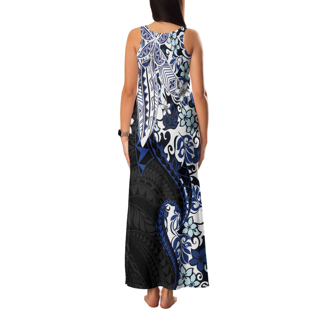Monstera Plumeria Flowers Blue Family Matching Tank Maxi Dress and Hawaiian Shirt Polynesian Pattern
