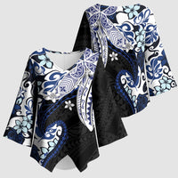 Monstera Plumeria Flowers Blue Kimono Sleeve Blouse Polynesian Pattern