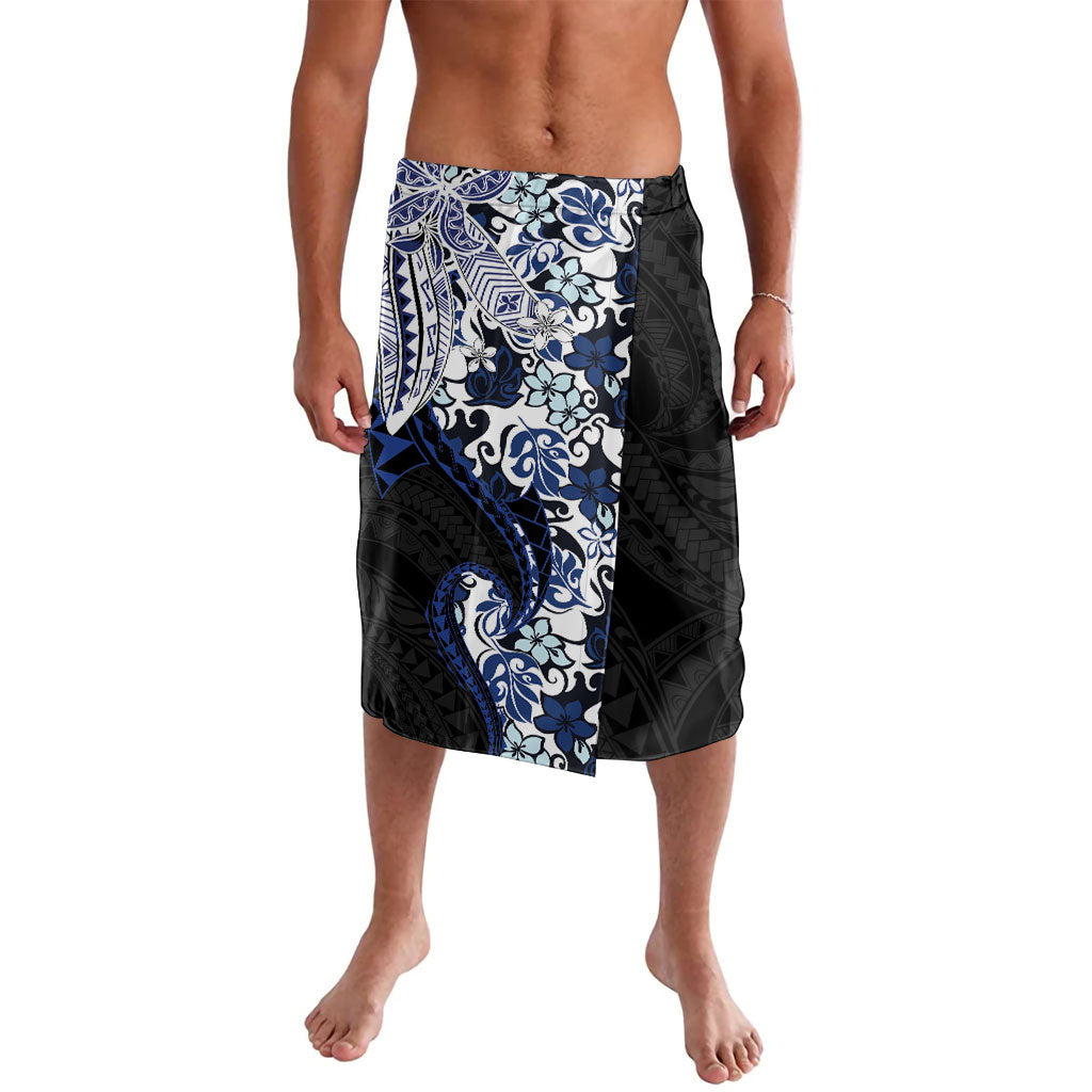 Monstera Plumeria Flowers Blue Lavalava Polynesian Pattern