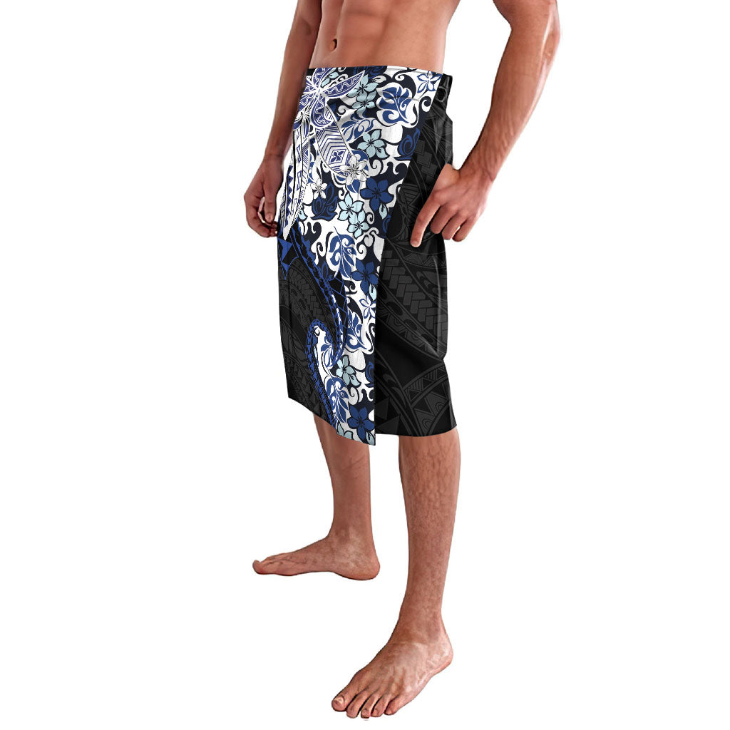 Monstera Plumeria Flowers Blue Lavalava Polynesian Pattern