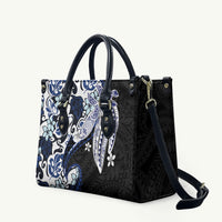 Monstera Plumeria Flowers Blue Leather Bag Polynesian Pattern