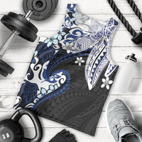 Monstera Plumeria Flowers Blue Men Tank Top Polynesian Pattern