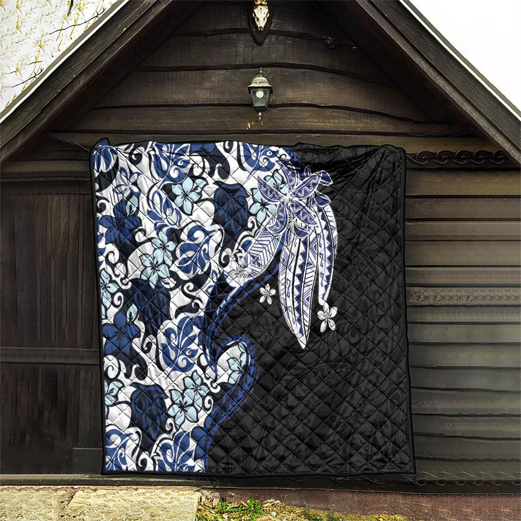 Monstera Plumeria Flowers Blue Quilt Polynesian Pattern