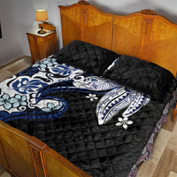 Monstera Plumeria Flowers Blue Quilt Bed Set Polynesian Pattern