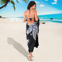 Monstera Plumeria Flowers Blue Sarong Polynesian Pattern