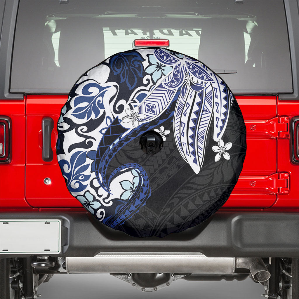 Monstera Plumeria Flowers Blue Spare Tire Cover Polynesian Pattern