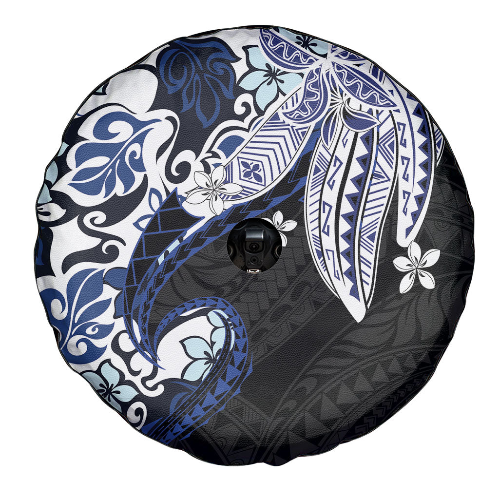 Monstera Plumeria Flowers Blue Spare Tire Cover Polynesian Pattern