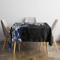 Monstera Plumeria Flowers Blue Tablecloth Polynesian Pattern
