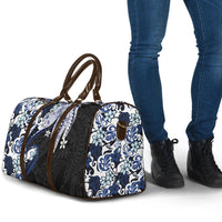 Monstera Plumeria Flowers Blue Travel Bag Polynesian Pattern