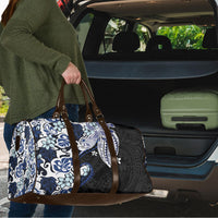 Monstera Plumeria Flowers Blue Travel Bag Polynesian Pattern