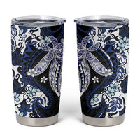 Monstera Plumeria Flowers Blue Tumbler Cup Polynesian Pattern
