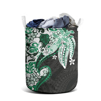 Monstera Plumeria Flowers Green Laundry Basket Polynesian Pattern