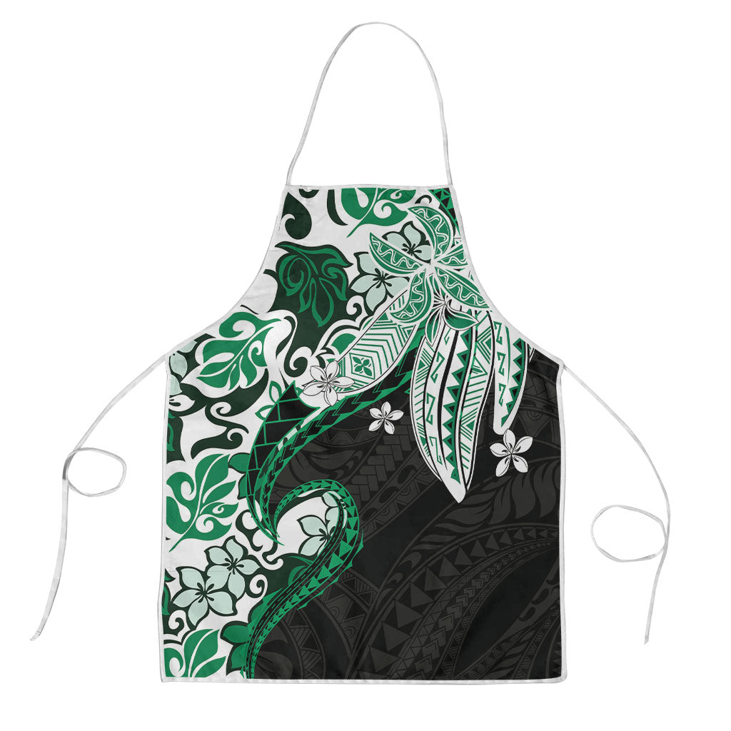 Monstera Plumeria Flowers Green Apron Polynesian Pattern