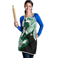 Monstera Plumeria Flowers Green Apron Polynesian Pattern