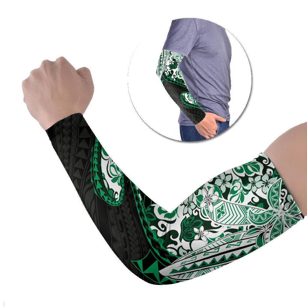 Monstera Plumeria Flowers Green Arm Sleeves Polynesian Pattern