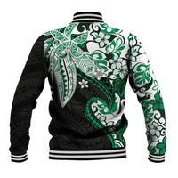 Monstera Plumeria Flowers Green Baseball Jacket Polynesian Pattern