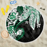 Monstera Plumeria Flowers Green Beach Blanket Polynesian Pattern