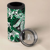 Monstera Plumeria Flowers Green 4 in 1 Can Cooler Tumbler Polynesian Pattern