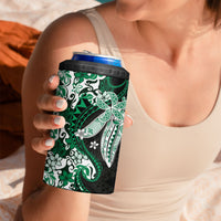 Monstera Plumeria Flowers Green 4 in 1 Can Cooler Tumbler Polynesian Pattern