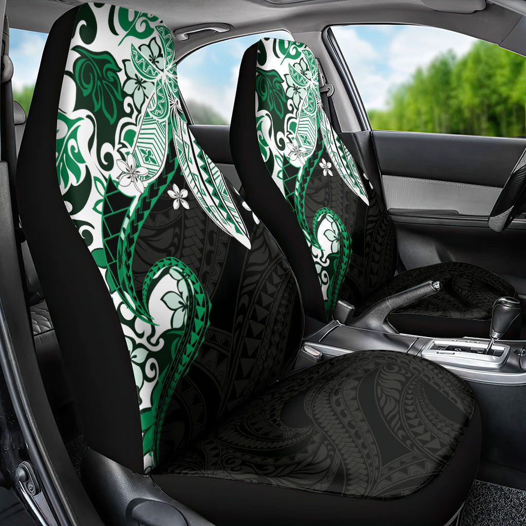 Monstera Plumeria Flowers Green Car Seat Cover Polynesian Pattern