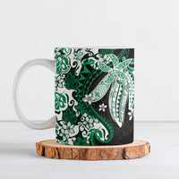 Monstera Plumeria Flowers Green Ceramic Mug Polynesian Pattern