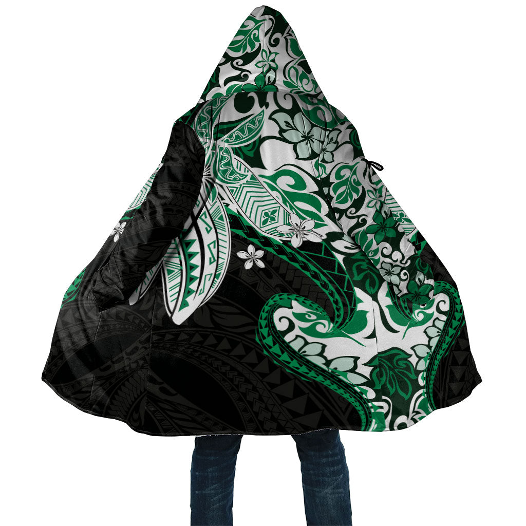 Monstera Plumeria Flowers Green Cloak Polynesian Pattern