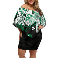 Monstera Plumeria Flowers Green Family Matching Off Shoulder Short Dress and Hawaiian Shirt Polynesian Pattern