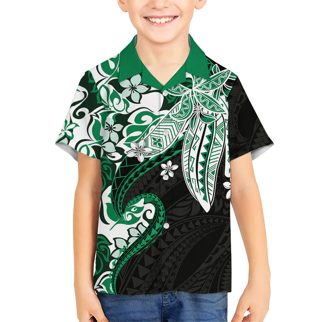 Monstera Plumeria Flowers Green Family Matching Short Sleeve Bodycon Dress and Hawaiian Shirt Polynesian Pattern