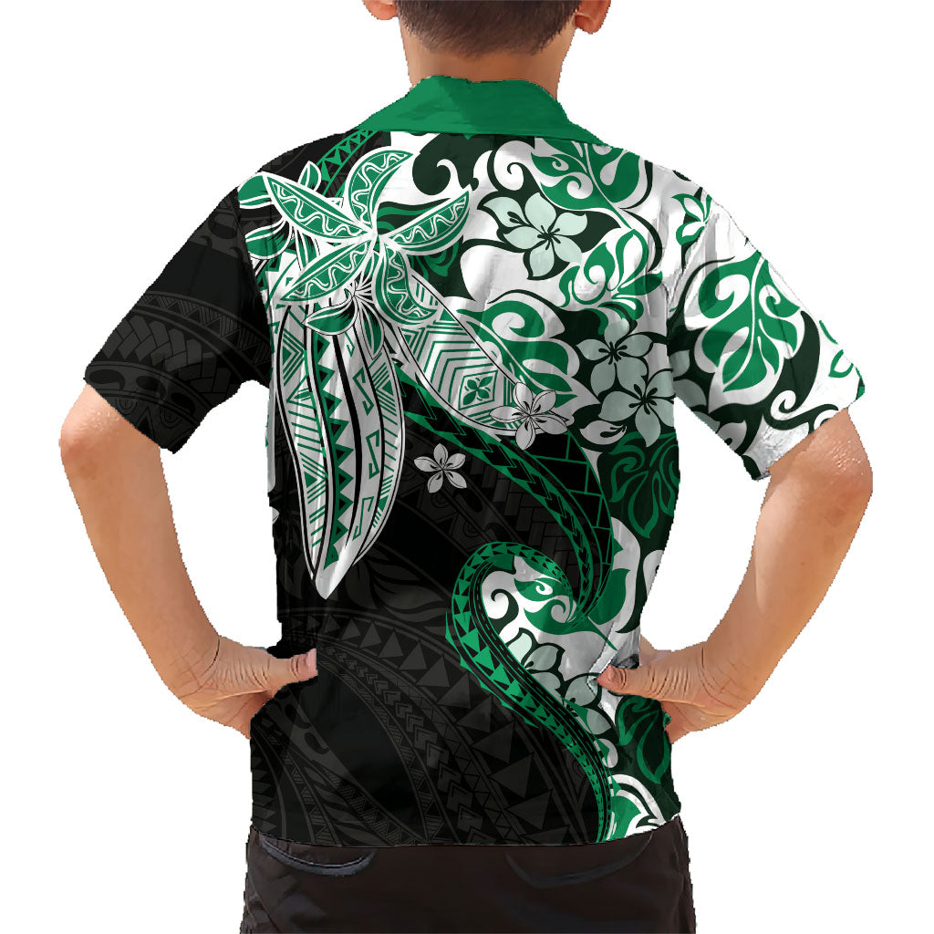 Monstera Plumeria Flowers Green Family Matching Tank Maxi Dress and Hawaiian Shirt Polynesian Pattern
